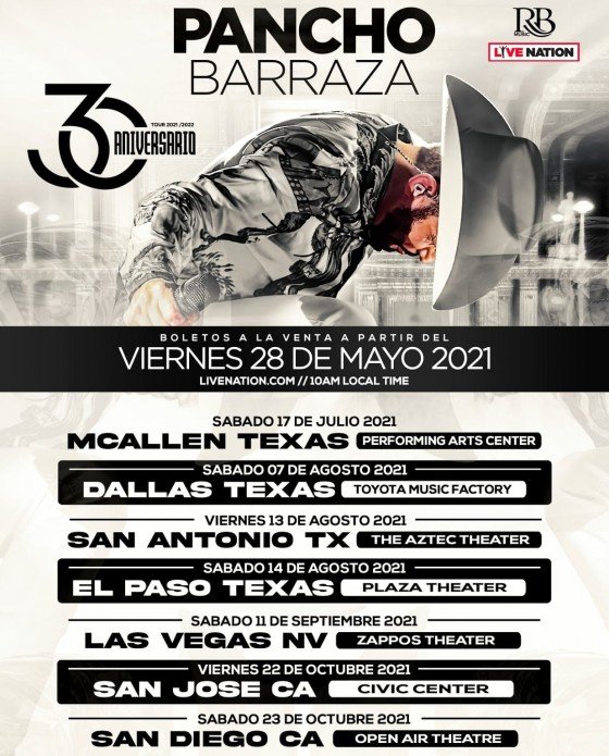 Cartel de Pancho Barraza / 30 Aniversario - McAllen, TX Performing Arts Center